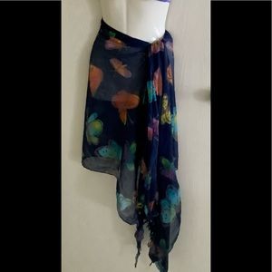 Sarong beach coverup  Navy blue with butterflies fringe. CruiseVersatile pretty…